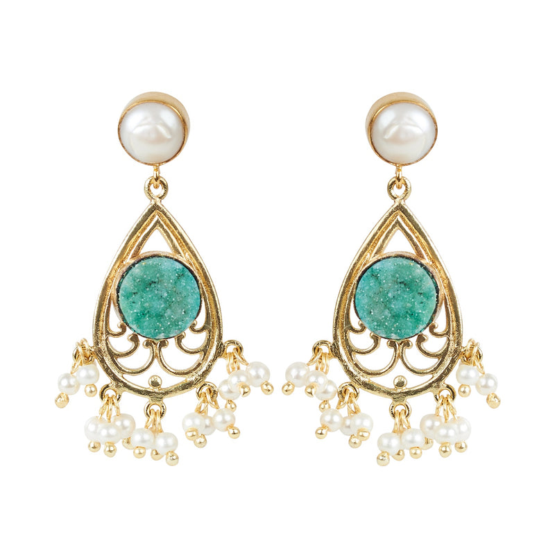 Earring Lustre Stone  - Turquoise / Pearl