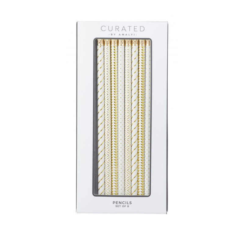 Gold and White Pencils - 8 Pack