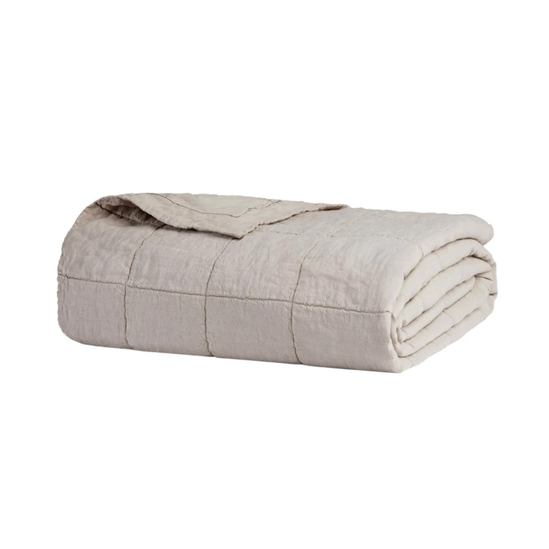 Quilted Coverlet French Flax Linen - Pebble - QB/KB