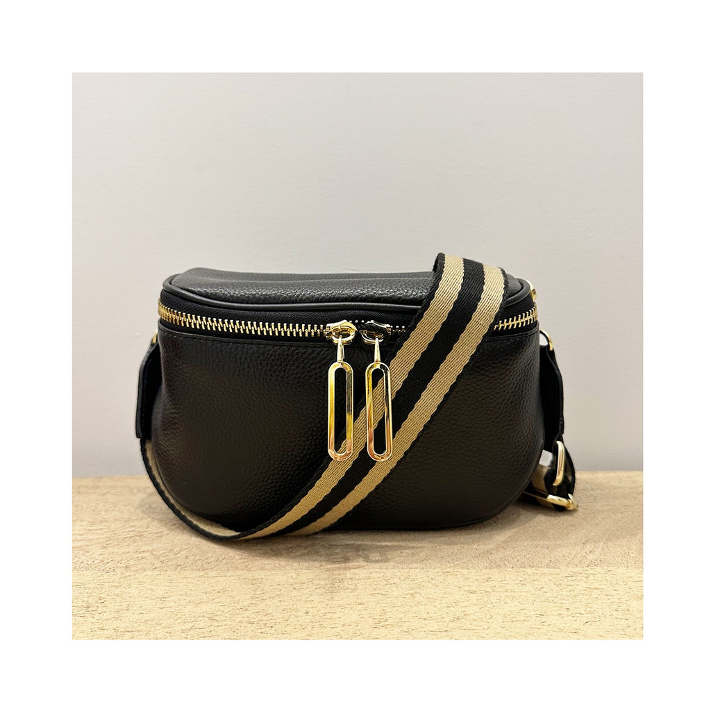 Bag Kensington - Black + Tan Stripe Strap
