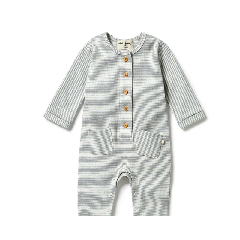 Growsuit Slouch Organic Stripe Rib - Bluestone