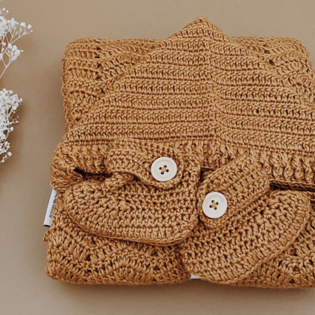 Crochet Bonnet & Bootie Set Cinnamon