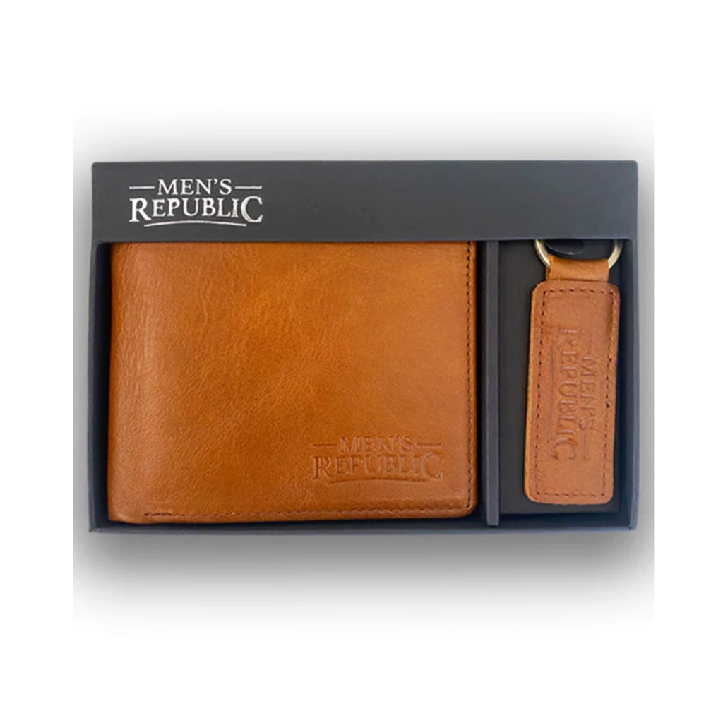 Leather Wallet & Keyring Set - Brown