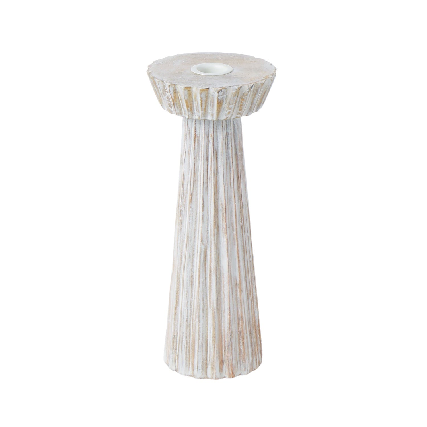 Candleholder Ribbed Wood 28cm