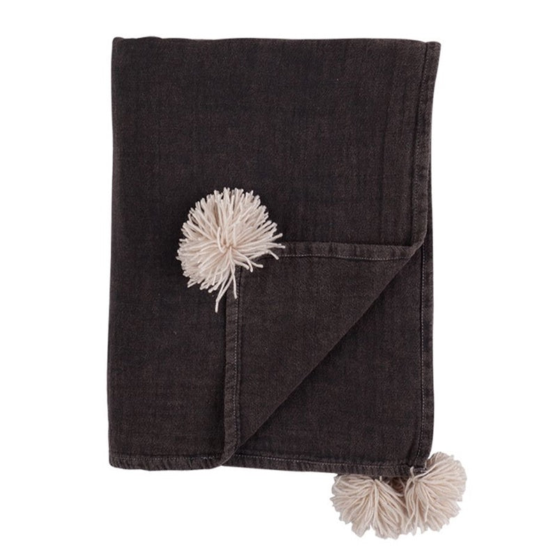 Throw Vintage Wash Charcoal Tassels