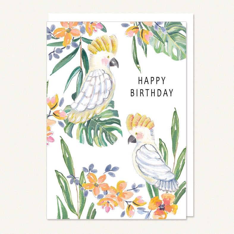 Card - happy birthday cockatoos