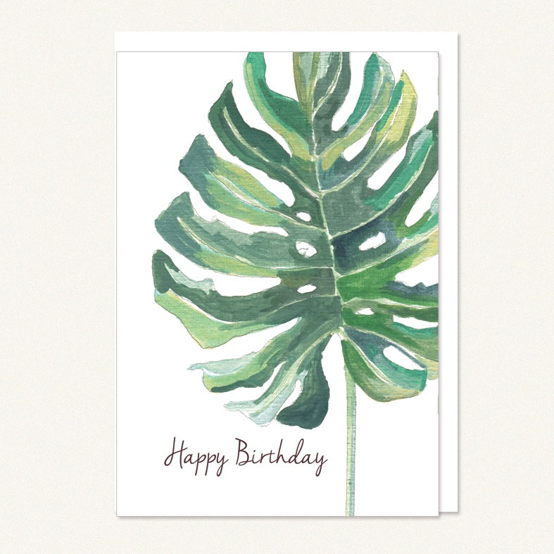 Card - happy birthday large green leaf