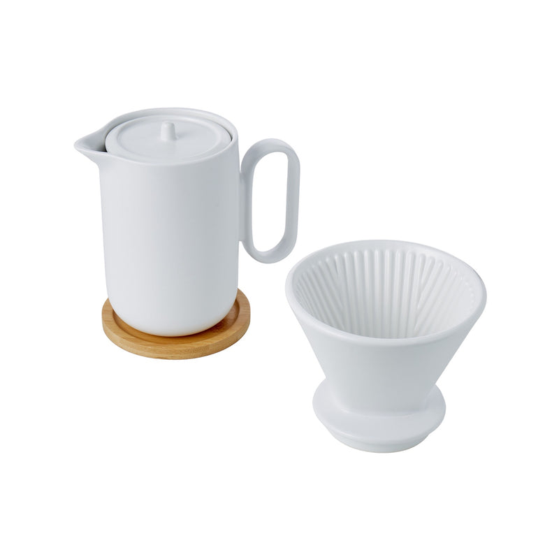 Coffee Jug Ceramic & Filter with Bamboo Trivet
