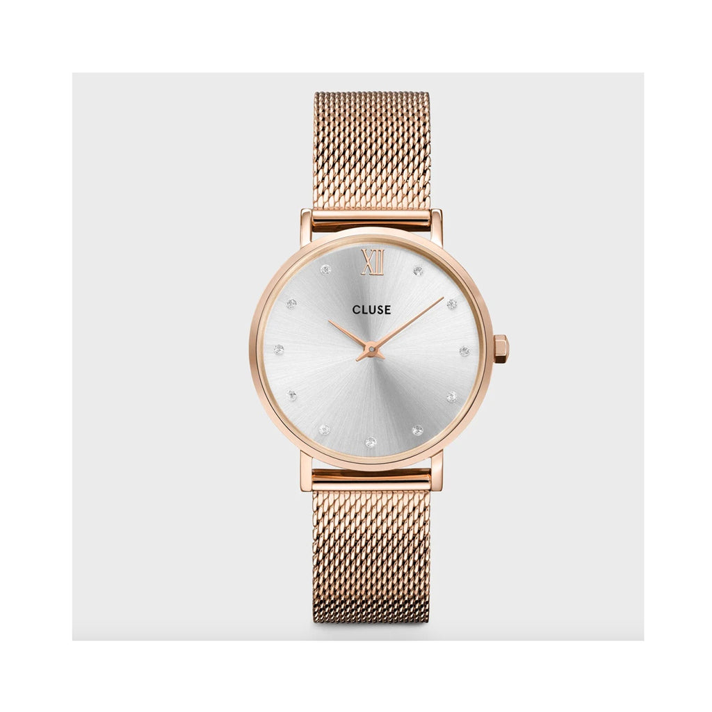 Watch Minuit Mesh Crystals Silver - Rose Gold