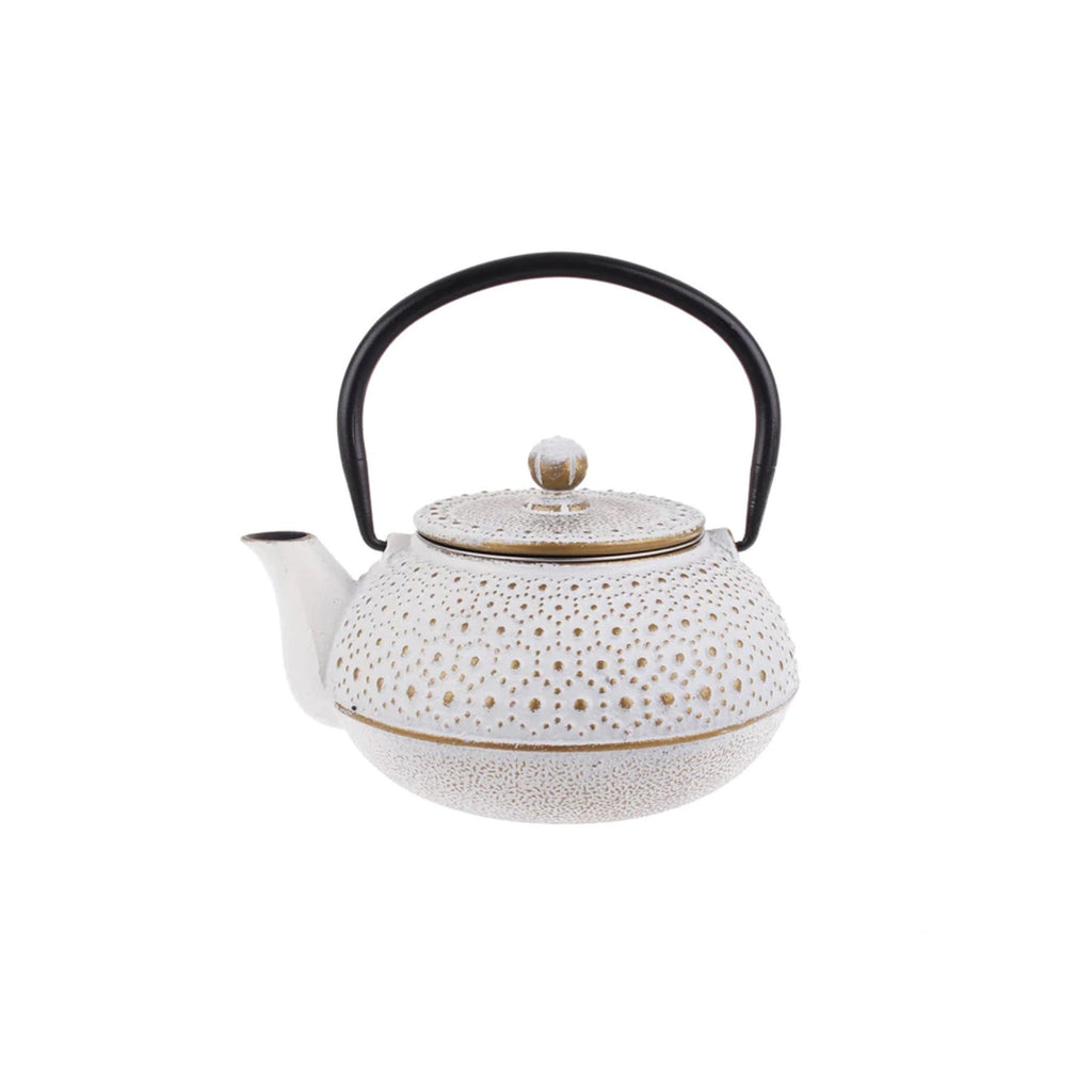 Teapot Cast Iron 600ml Beaded White & Gold