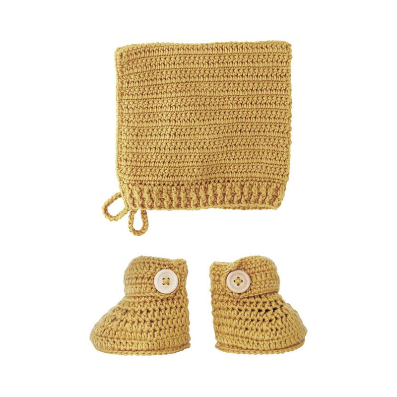 Crochet Bonnet & Bootie Set Turmeric
